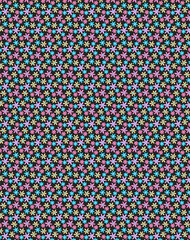 Small pink, yellow and blue flowers isolated on a black background Cute romantic seamless pattern Fabric, wallpaper, wrapping paper Rustic, rustical, cottage, country, farmhouse, Ditsy dress style