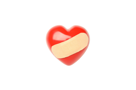 Heart with adhesive plaster isolated on white background, PNG