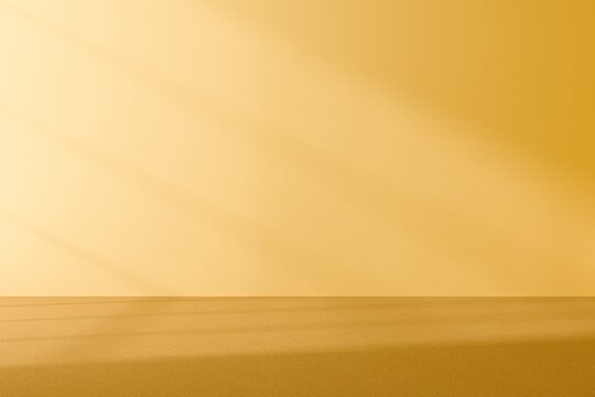 Fototapeta Yellow 3d background with empty wall and floor for products presentation. 3d illustation render.  