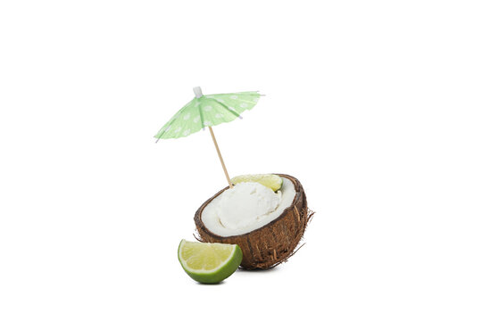 Summer dessert - ice cream with coconut, isolated on white background, PNG