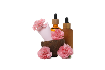 Cosmetic and coconut isolated on white background, PNG