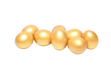 Concept of wealth and retirement - golden eggs, isolated on white background, PNG