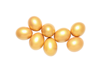 Concept of wealth and retirement - golden eggs, isolated on white background, PNG