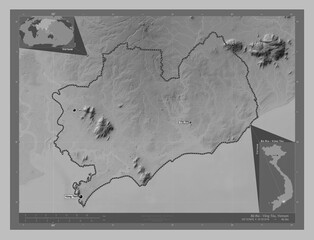 Ba Ria - Vung Tau, Vietnam. Grayscale. Labelled points of cities