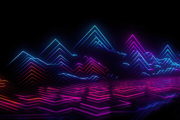 3d rendering, rounded colors neon lines, glowing in the dark. Abstract minimalist geometric background. Ultraviolet spectrum. Cyber space. Futuristic wallpaper, AI generated