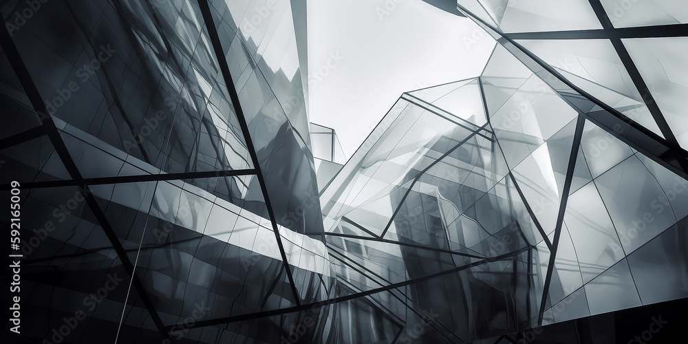Sticker multiple exposure of modern abstract glass architectural forms. generative ai