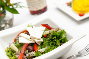 Greek salad with cheese and olives