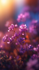 Obraz na płótnie Canvas purple decorative small flowers sun shining photography picture poster background