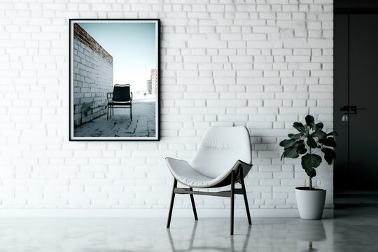 Modern chair in right corner site and yellow color wall with Generative AI technology