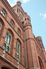 Vertical shot of The Red City Hall - the state of the Governing Mayor in Berlin, Germany