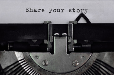 Text Share your story typed on retro typewriter