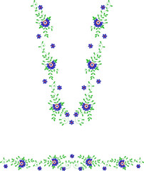 Neck Embroidery Designs.Floral pattern on collar, neck print. 
Abstract hand drawn floral ornament. Vector illustration.