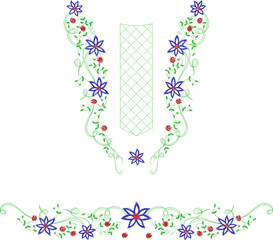 Neck Embroidery Designs.Floral pattern on collar, neck print. 
Abstract hand drawn floral ornament.