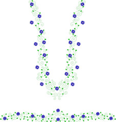 Neck Embroidery Designs.Floral pattern on collar, neck print. 
Abstract hand drawn floral ornament. Vector illustration.