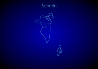 Bahrain concept map with glowing cities and network covering the country, map of Bahrain suitable for technology or innovation or internet concepts.