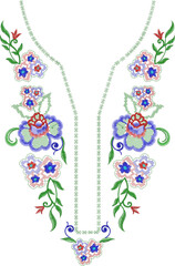 Neck Embroidery Designs.Floral pattern on collar, neck print. 
Abstract hand drawn floral ornament. Vector illustration.