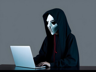 Anonymous hacker with laptop. Concept of hacking cybersecurity, cybercrime, cyberattack, etc.