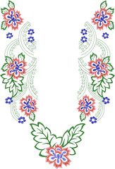 Neck Embroidery Designs.Floral pattern on collar, neck print. 
Abstract hand drawn floral ornament. Vector illustration.