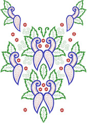 Neck Embroidery Designs.Floral pattern on collar, neck print. 
Abstract hand drawn floral ornament. Vector illustration.