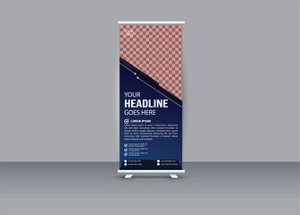 Roll Up Banner Background Vector Template with Abstract Geometric Design blue with gradient color.abstract roll up banner design.

