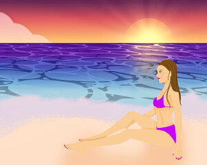 Girl on the beach with Sunset