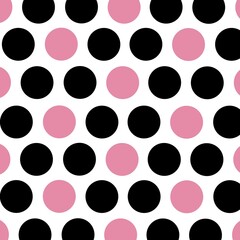 Black and pink polka dots on white background 