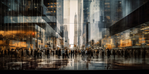 Multiple exposure of fast paced city life. Generative AI