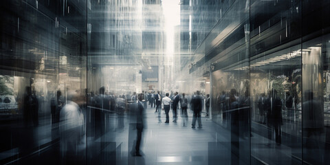 Fototapeta na wymiar Multiple exposure of fast paced city life. Generative AI