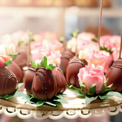 Obraz na płótnie Canvas Chocolate covered strawberries, Valentine's Day, Mother's Day, generative ai