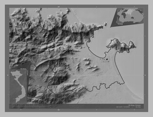 a Nang, Vietnam. Grayscale. Labelled points of cities