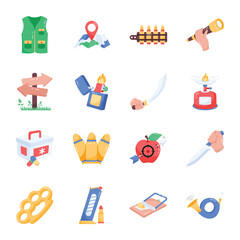 Set of Hunting Tools Flat Stickers 

