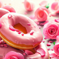 Pink glazed donuts for Valentine's Day, Mothers Day or Birthday, generative ai.