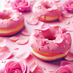 Pink glazed donuts for Valentine's Day, Mothers Day or Birthday, generative ai.