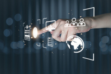 Cyber ​​security concept, login, fingerprint scanner access to personal communication devices, Access the internet, connect to virtual identities, conduct business, and communicate online.