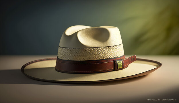 Panama Hat Summer Beach Hat Model with Handwoven. Generative AI