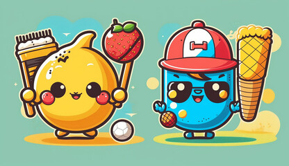 two Summer Cute Sports Icons. Generative AI