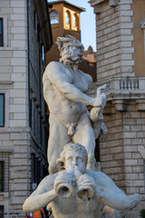 Fontana del Moro (Moor Fountain) located in Piazza Navona, Rome, Italy.