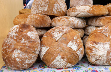 Freshly baked traditional bread at a street stall