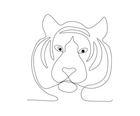 abstract Tiger Head Continuous One Line Drawing