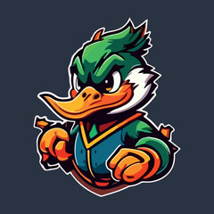 Cartoon duck mascot esport logo vector illustration with isolated background