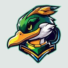 Cartoon duck mascot esport logo vector illustration with isolated background