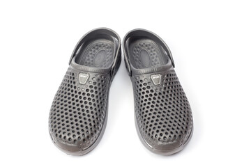 Rubber slippers of gray color men's large size with a folding back.