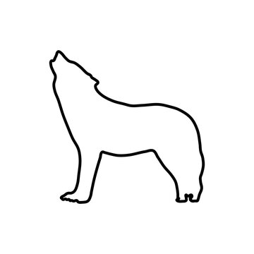 Wolf howling outline drawing icon, silhouette. Sign Symbol vector illustration template in trendy flat style. Editable graphic resources for many purposes.