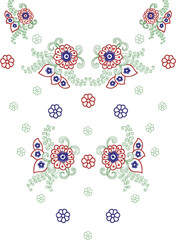 Neck Embroidery Designs.Floral pattern on collar, neck print. 
Abstract hand drawn floral ornament. Vector illustration.