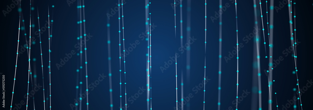 Poster sci-fi background. digital landscape with dots and lines. cyberspace grid. background concept for yo