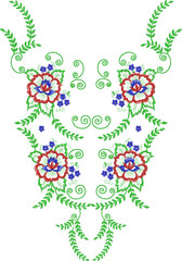 Neck Embroidery Designs.Floral pattern on collar, neck print. 
Abstract hand drawn floral ornament. Vector illustration.