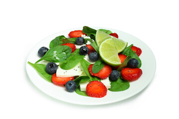 Concept of tasty food, salad with strawberry, isolated on white background