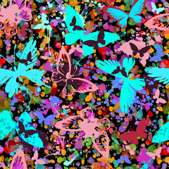 Blots and butterflies seamless pattern. Vector illustration