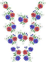 Neck Embroidery Designs.Floral pattern on collar, neck print. 
Abstract hand drawn floral ornament. Vector illustration.