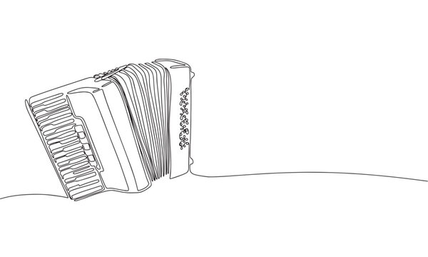 Accordion one line continuous vector illustration. Musical instrument hand drawn line art outline.